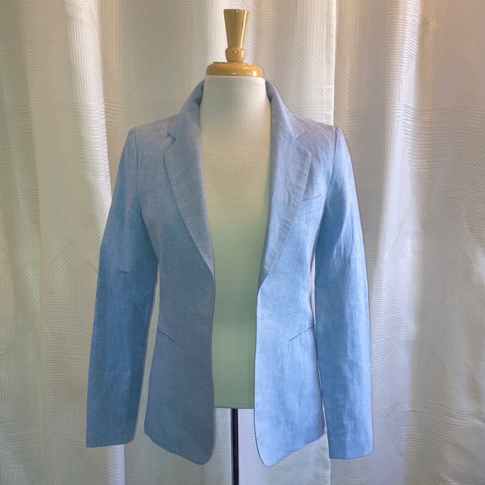 Katherine Barclay Lined Linen Blend Blazer Jacket Blue Womens Sz XS
